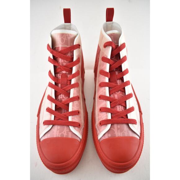Dior Mens B23 Red Oblique Logo Transparent High Top Lace Up Flat Sneaker 44 11 - Picture 5 of 11